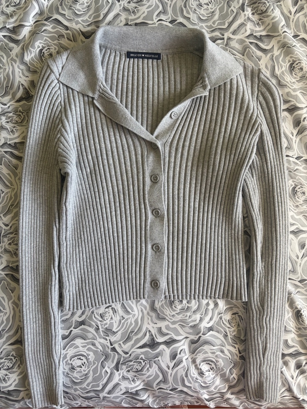 Brandy Melville Grey Ribbed Button-Front Sweater - Picture 1 of 3